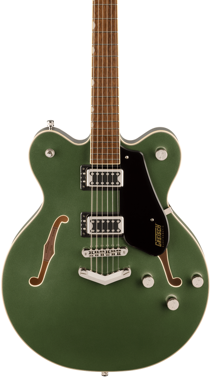 Front of Gretsch G5622 Electromatic Center Block Double Cut with V Stoptail Laurel Olive Metallic.