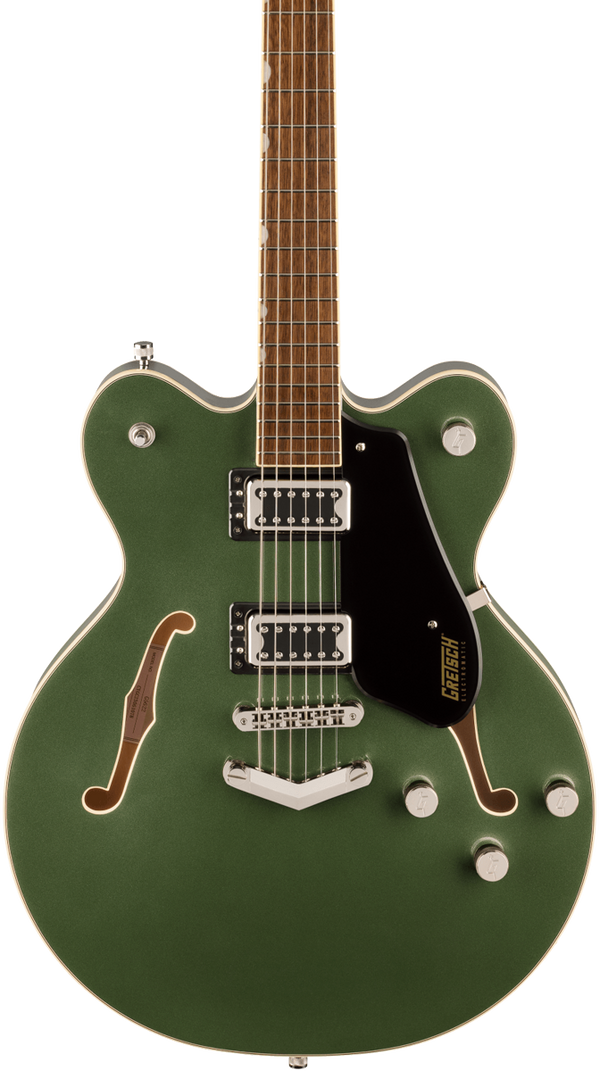 Front of Gretsch G5622 Electromatic Center Block Double Cut with V Stoptail Laurel Olive Metallic.