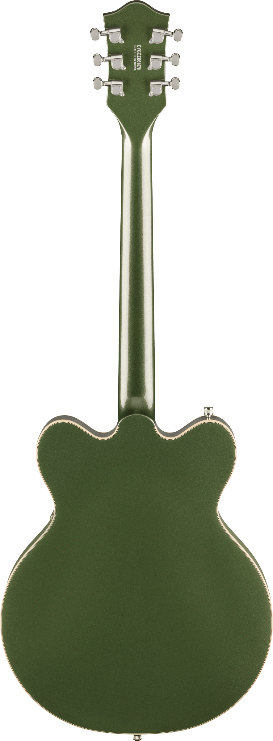 Back of Gretsch G5622 Electromatic Center Block Double Cut with V Stoptail Laurel Olive Metallic.