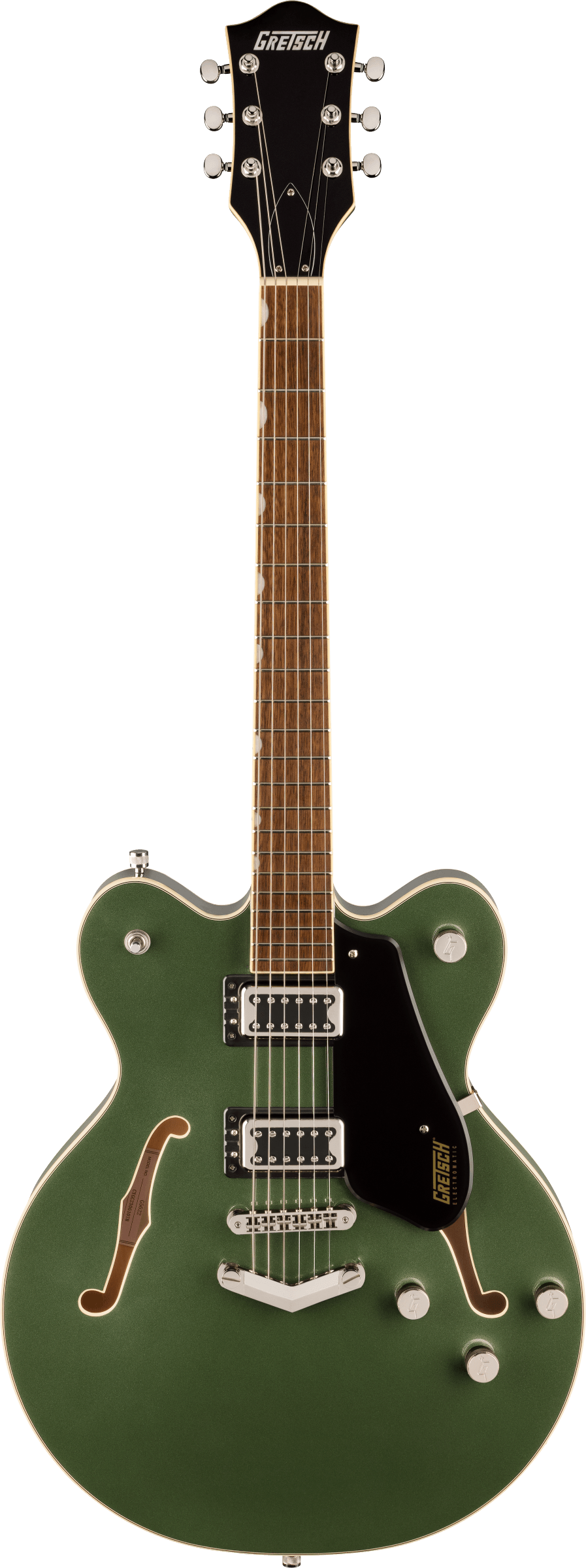 Full frontal of Gretsch G5622 Electromatic Center Block Double Cut with V Stoptail Laurel Olive Metallic.