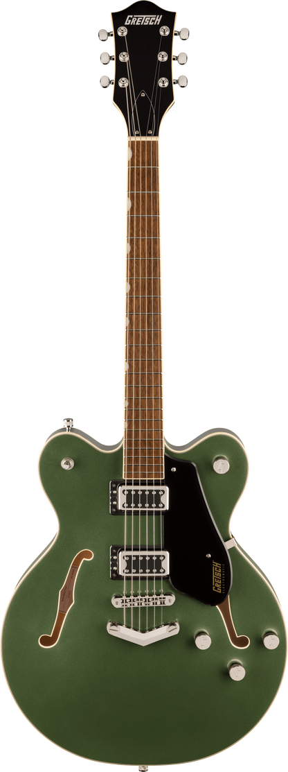 Full frontal of Gretsch G5622 Electromatic Center Block Double Cut with V Stoptail Laurel Olive Metallic.