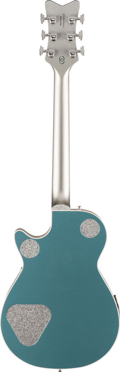 Back of Gretsch G6134T-140 PRO 140TH PENGUIN Two-Tone Stone Platinum Pure Platinum.