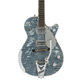 Front of Gretsch G6134T-58 Limited Edition Penguin with String-Thru Bigsby Light Blue Pearl.