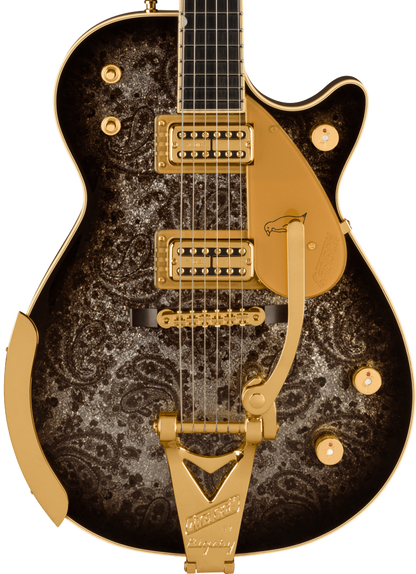 Front of Gretsch G6134TG Limited Edition Paisley Penguin w/String-Thru Bigsby Black Paisley.