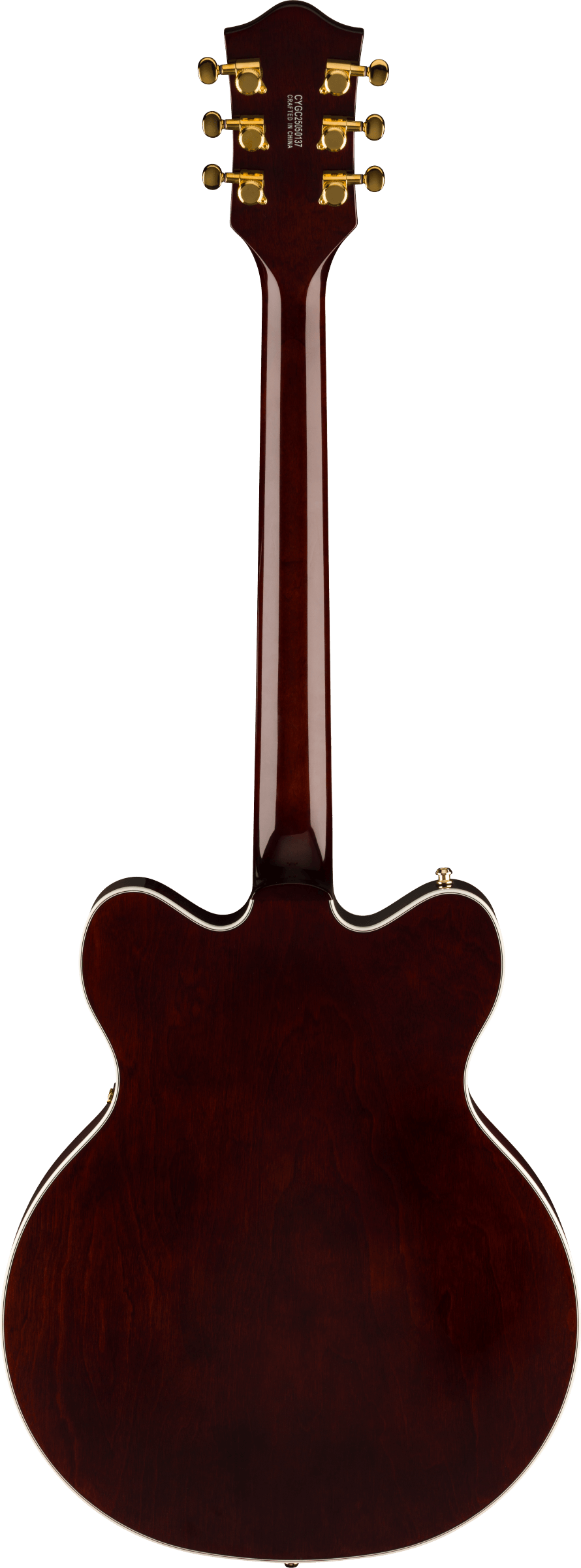 Back of Gretsch Limited Edition Abbey Road Studiomatic Hollow Body wBigsby Gold Hardware EBClassic Walnut Stain.