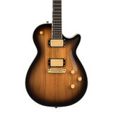 Front of Gretsch Limited Edition Electromatic Black Limba Jet Ebony Sunburst.