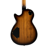 Back of body of Gretsch Limited Edition Electromatic Black Limba Jet Ebony Sunburst.