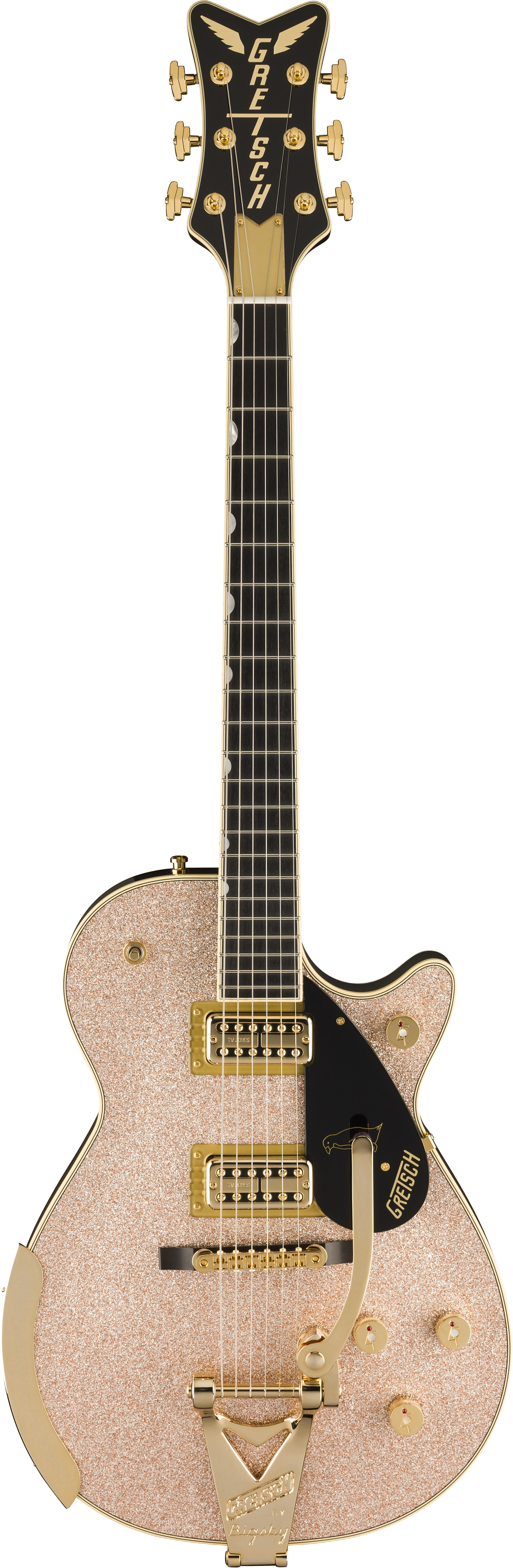 Full frontal of Gretsch Limited Pro Penguin Champagne Sparkle.