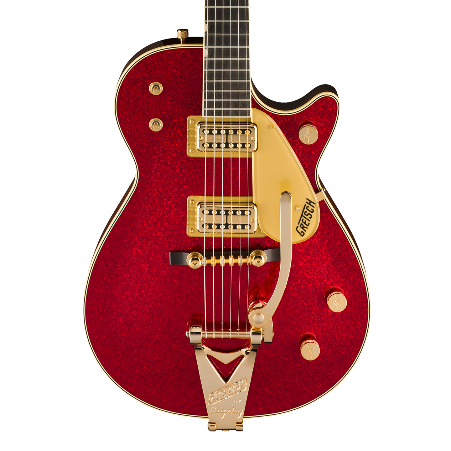 Front of Gretsch Limited Vintage Select 59 Red Sparkle Jet.