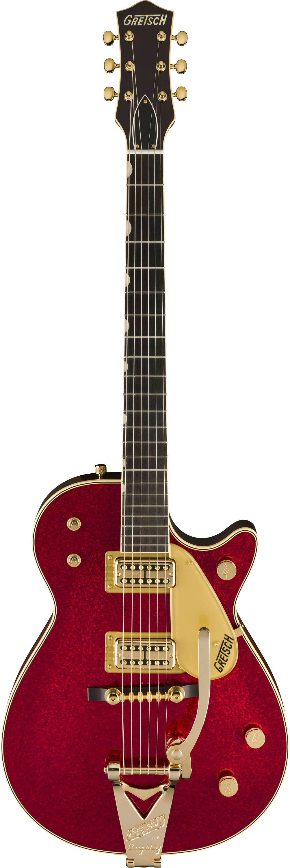Full frontal of Gretsch Limited Vintage Select 59 Red Sparkle Jet.