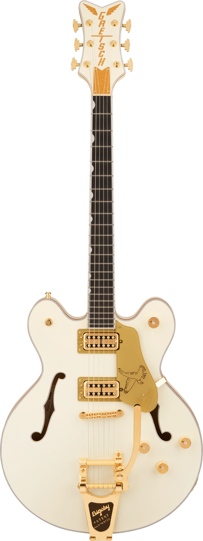 Full frontal of Gretsch PRO Falcon Center Block LTD wString-Thru Bigsby Vintage White.