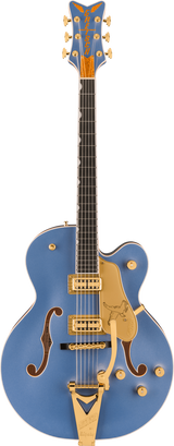 Full frontal of Gretsch Professional Falcon Hollowbody Cerulean Smoke.
