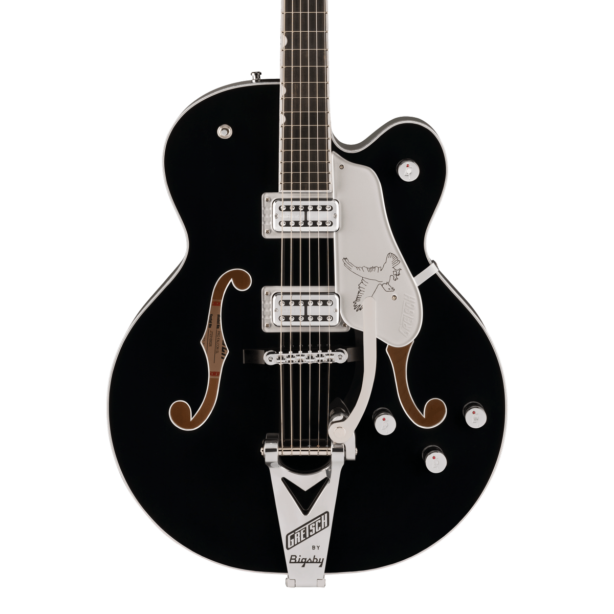 Front of Gretsch Professional Falcon Hollowbody Ebony.