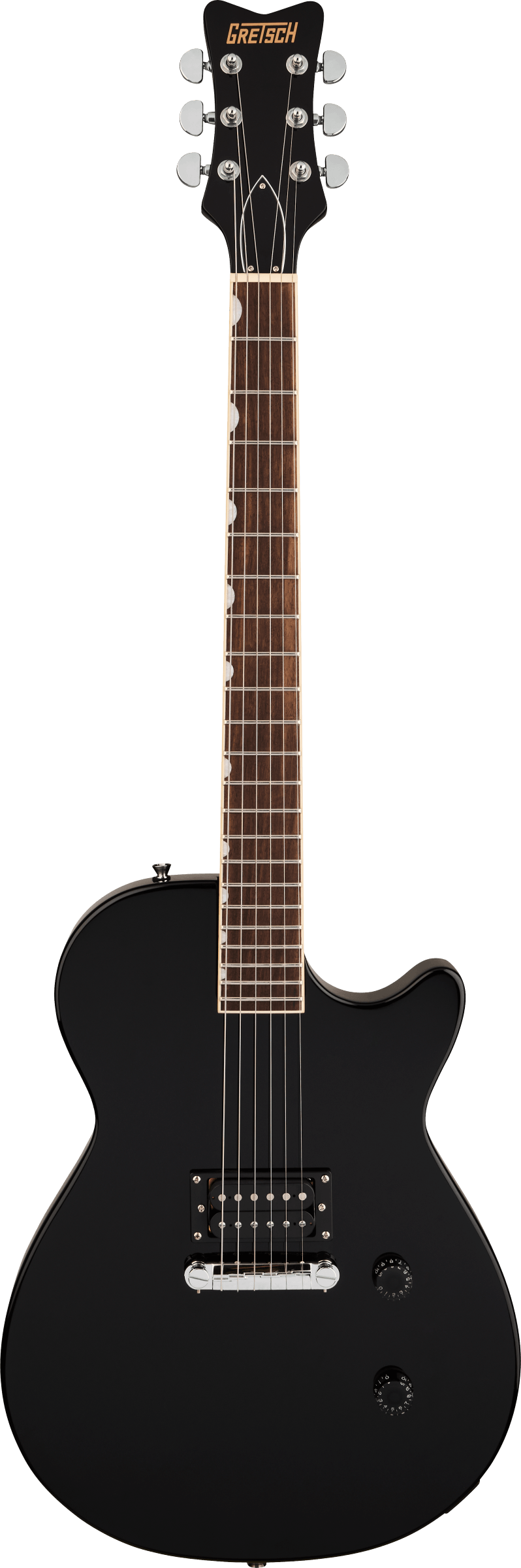 Full frontal of Gretsch Streamliner Jet Club 1PU Jet Black.