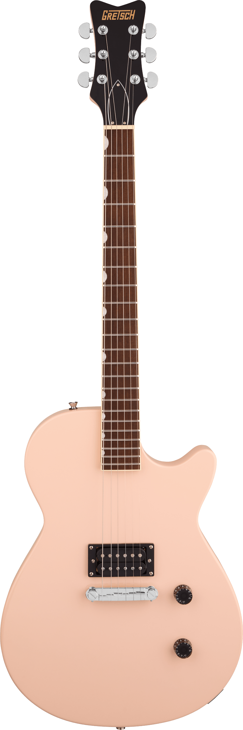 Full frontal of Gretsch Streamliner Jet Club 1PU Shell Pink.