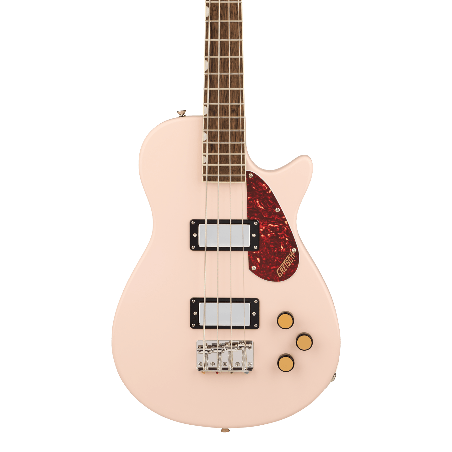 Full frontal of Gretsch Streamliner Jet Club Bass Shell Pink.