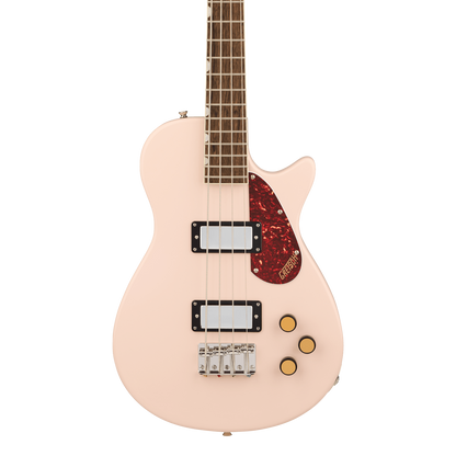 Full frontal of Gretsch Streamliner Jet Club Bass Shell Pink.