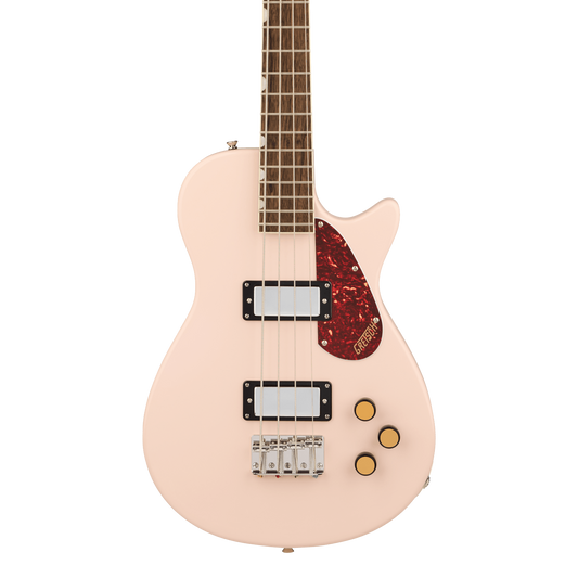 Full frontal of Gretsch Streamliner Jet Club Bass Shell Pink.