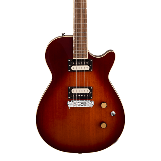 Front of Gretsch Streamliner Jet Duotone Burst.