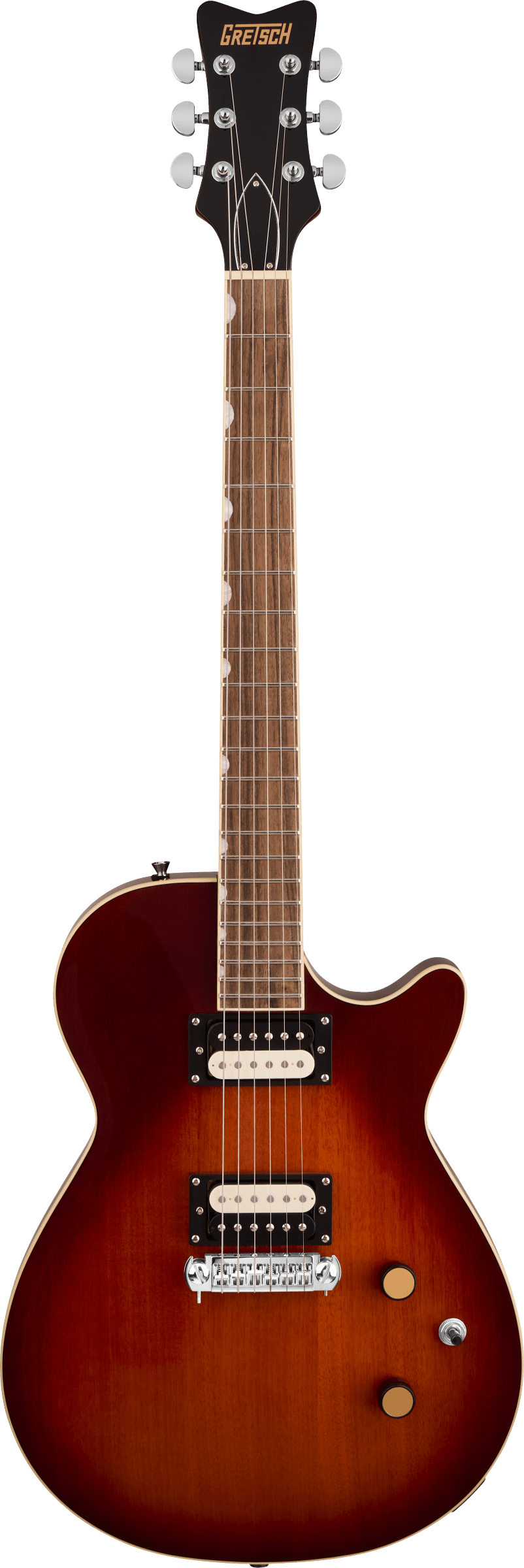 Full frontal of Gretsch Streamliner Jet Duotone Burst.