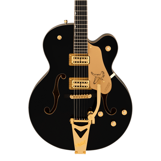 Front of Gretsch Synchromatic Falcon Single-Cut w/Bigsby Black.