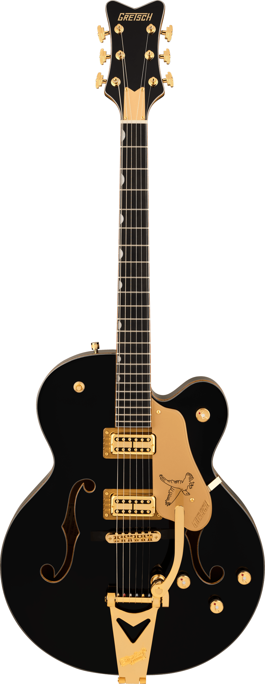 Full frontal of Gretsch Synchromatic Falcon Single-Cut w/Bigsby Black.
