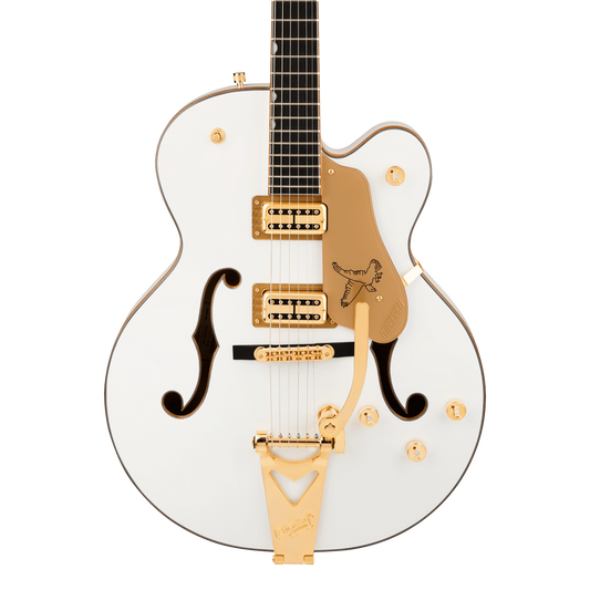 Front of Gretsch Synchromatic Falcon Single-Cut w/Bigsby Snowcrest White.