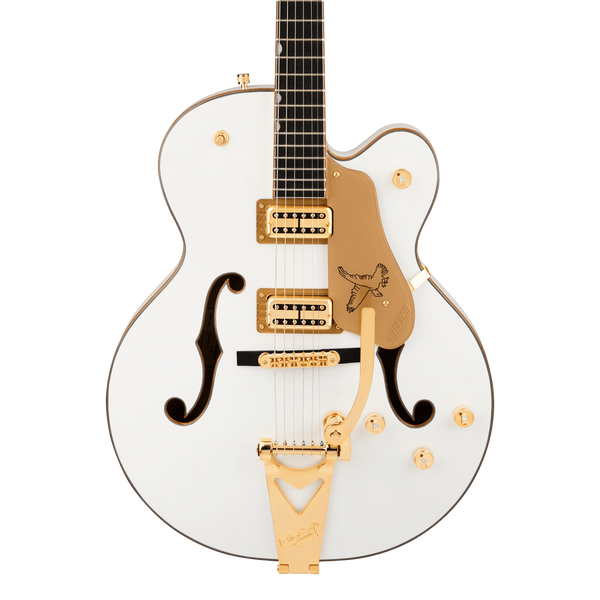 Front of Gretsch Synchromatic Falcon Single-Cut w/Bigsby Snowcrest White.