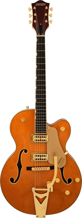 Full frontal of Gretsch Synchromatic Nashville w/Bigsby ‘50s Orange Stain.