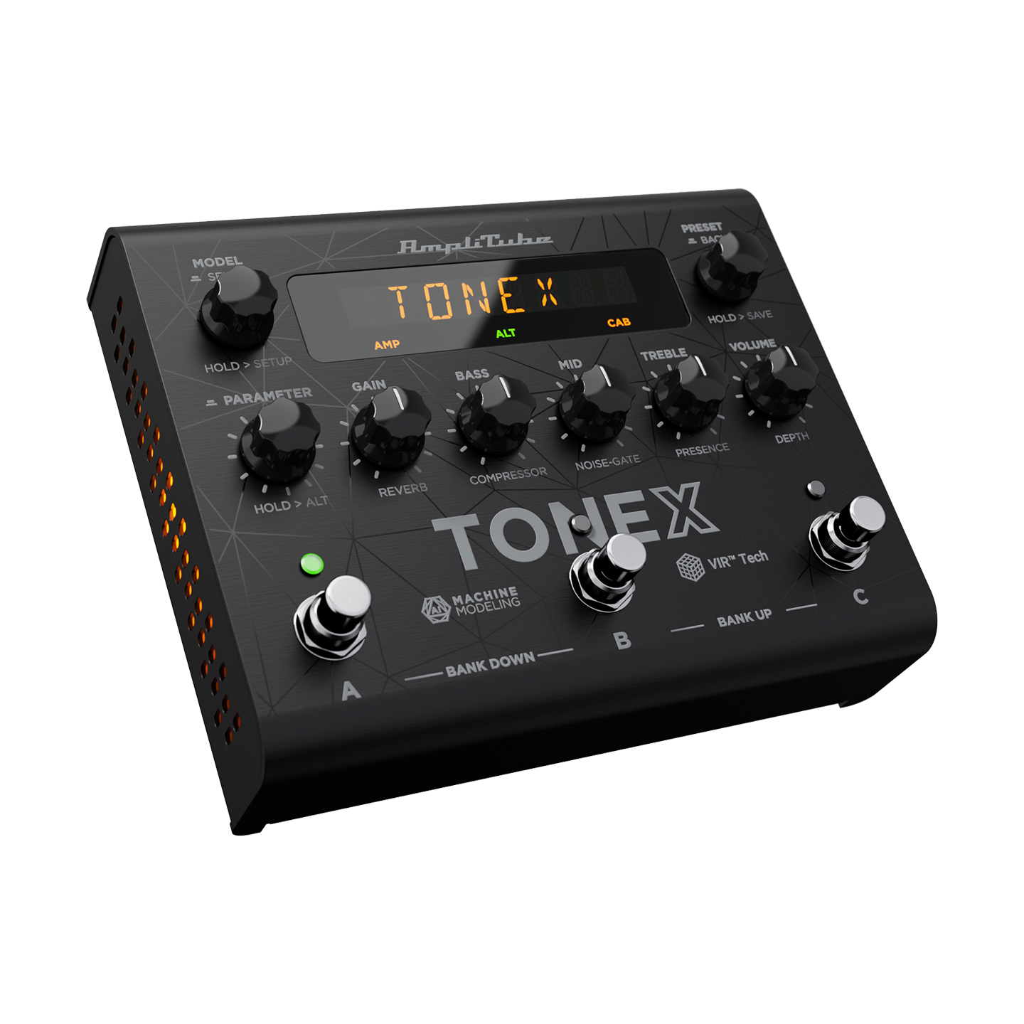 Front right angle of IK Multimedia TONEX Pedal Amplifier/Cabinet/Pedal Modeler.