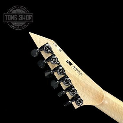Back of headstock of ESP USA M-IIDX FR Floyd Rose Quilted Maple Lime Burst.