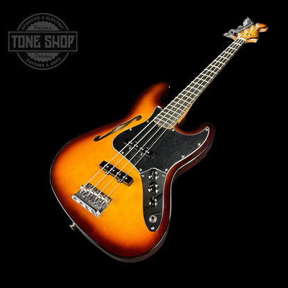 Front angle of Fender Limited Edition Suona Jazz Bass Thinline Ebony Fingerboard Violin Burst.