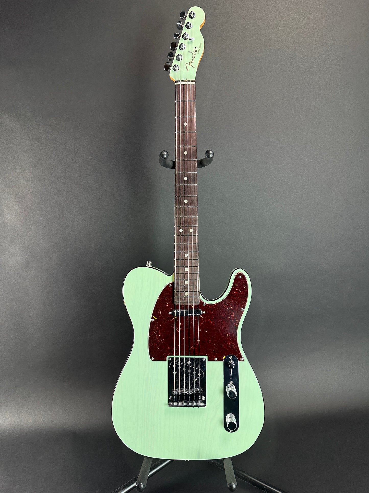Full front of Used Fender Ultra Luxe Tele RW Surf Green.