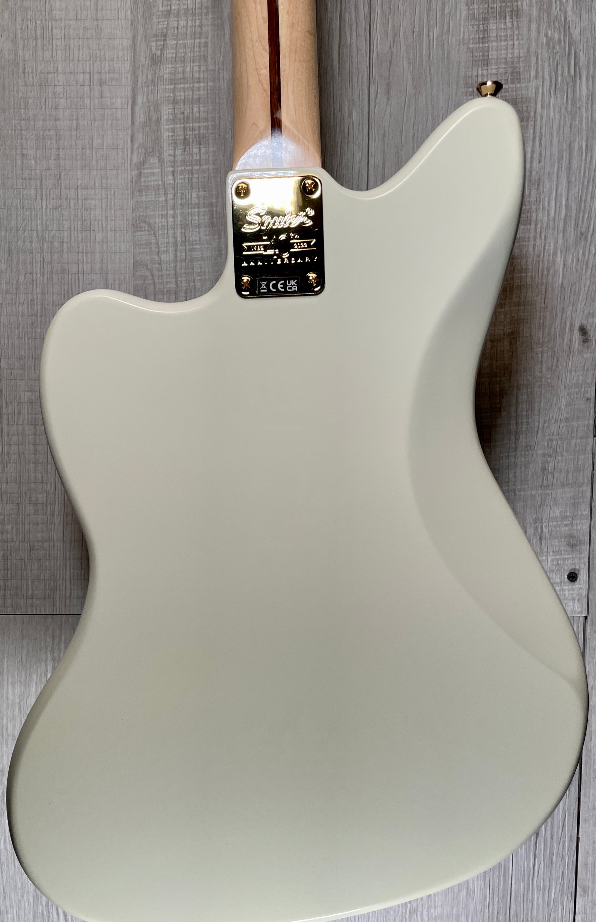 Back view of Used 2022 Squire 40th Anniversary Jazzmaster Gold Edition Olympic White