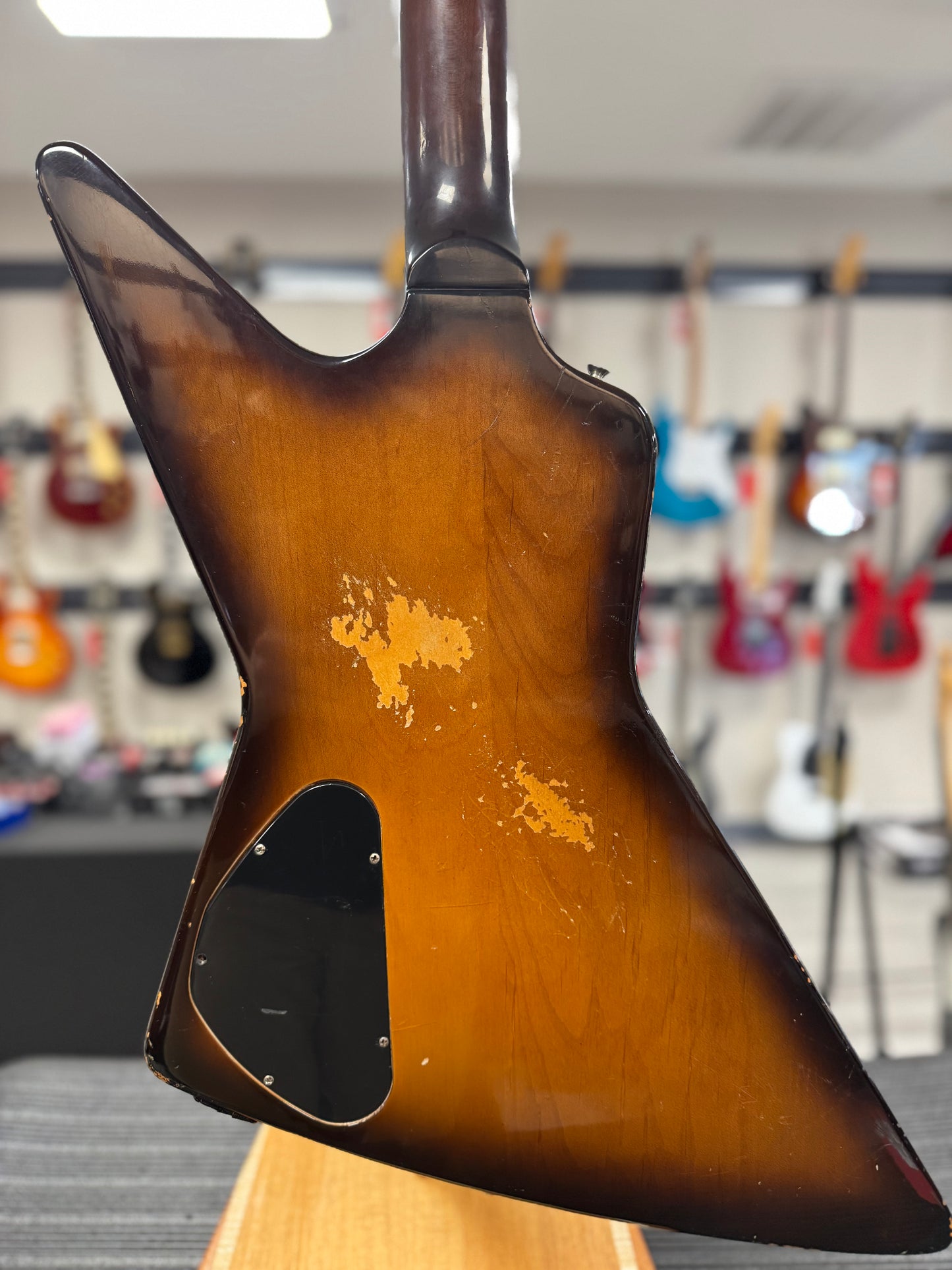 Back of Used 1984 Gibson Explorer w/ Factory Kahler & OHSC Vintage Sunburst TSS6094