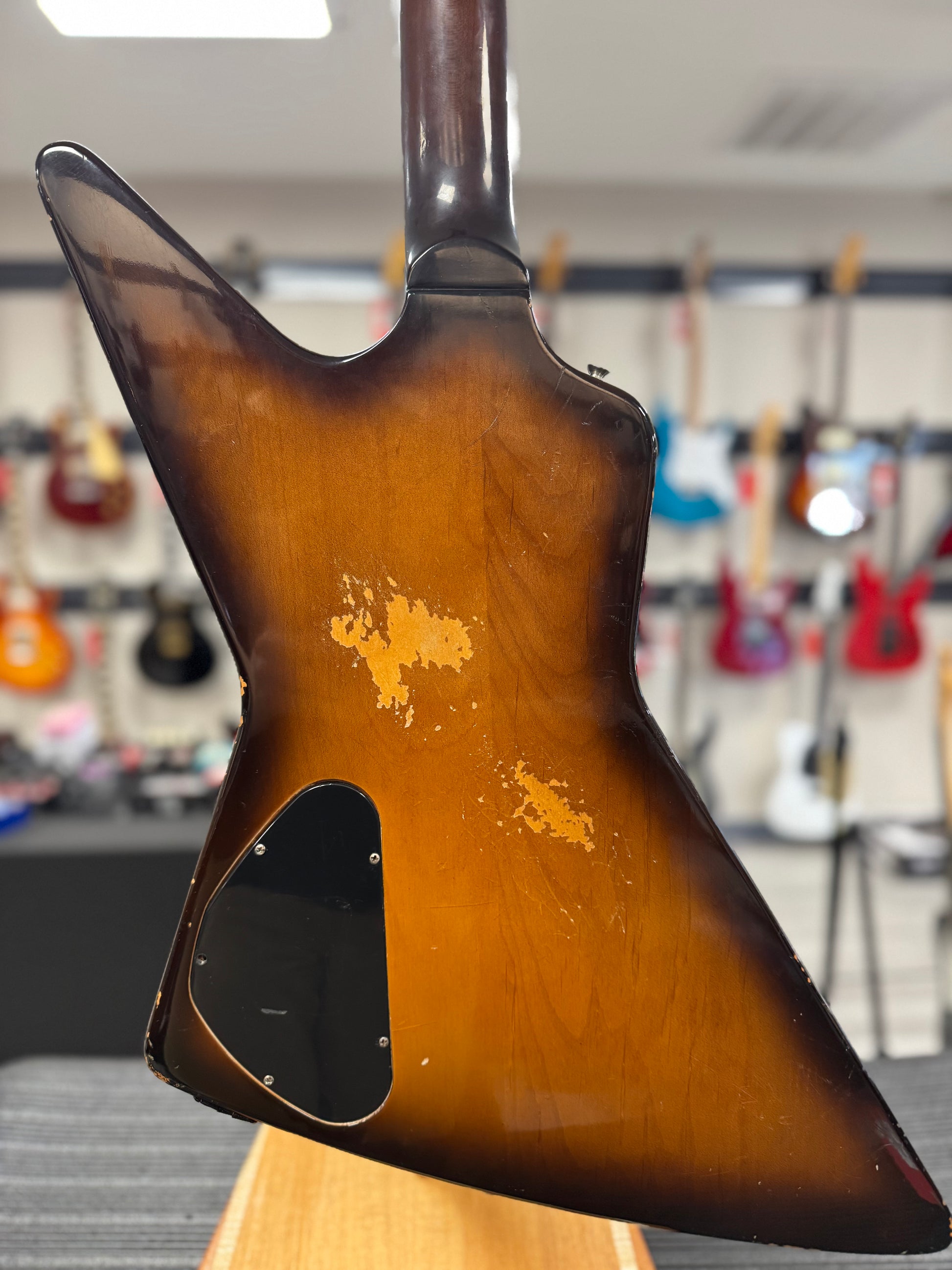 Back of Used 1984 Gibson Explorer w/ Factory Kahler & OHSC Vintage Sunburst TSS6094