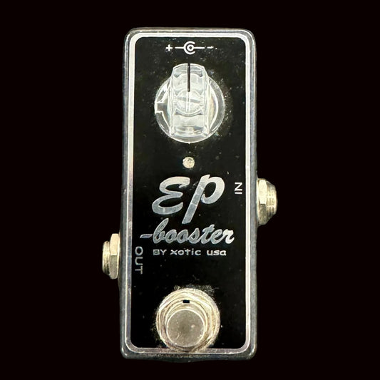Front of Exotic EP Boost effects pedal on black background