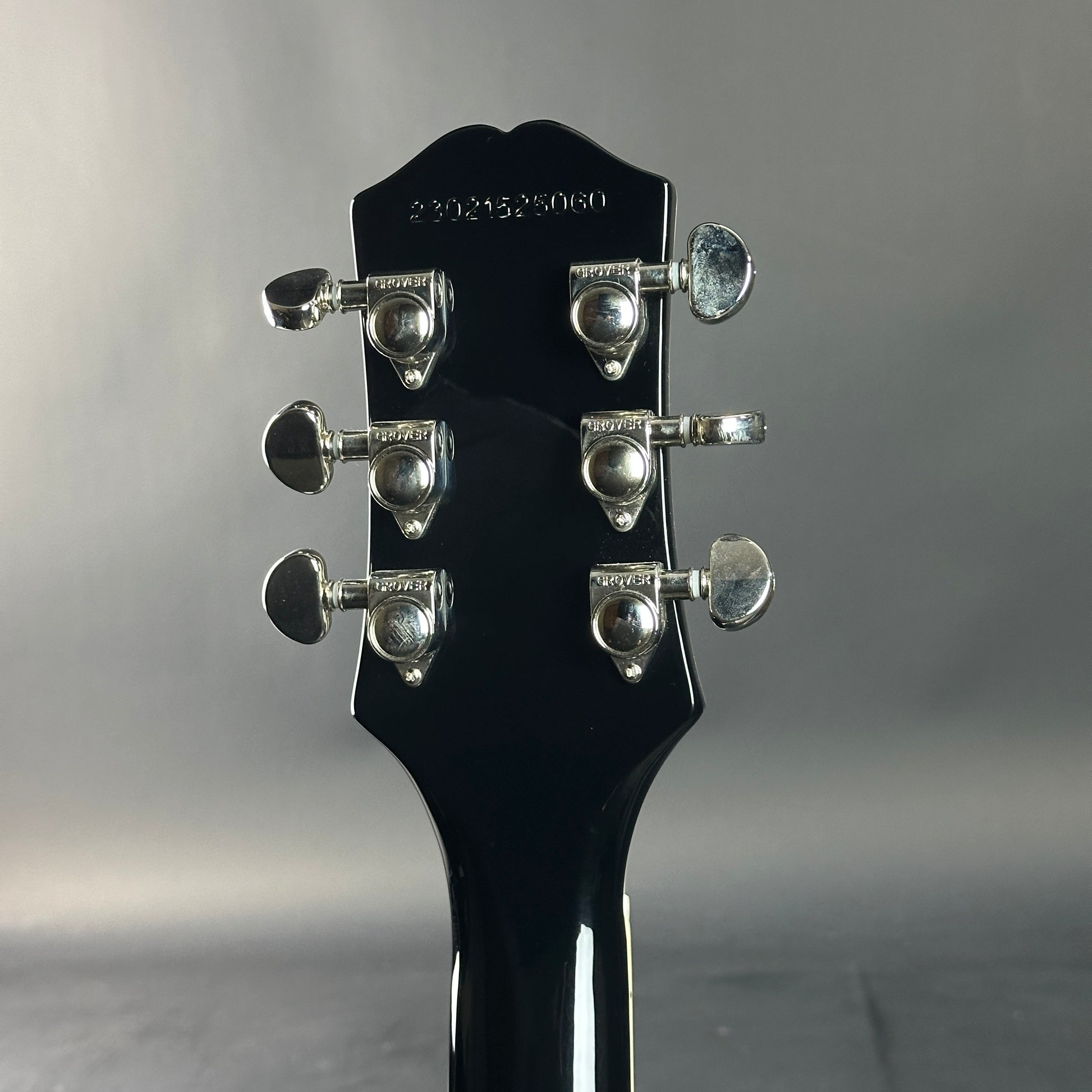 Back of headstock of Used 2023 Epiphone Les Paul Custom Silverburst.