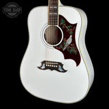 Front angle of Gibson Custom Dove Alpine White LR Baggs VTC.