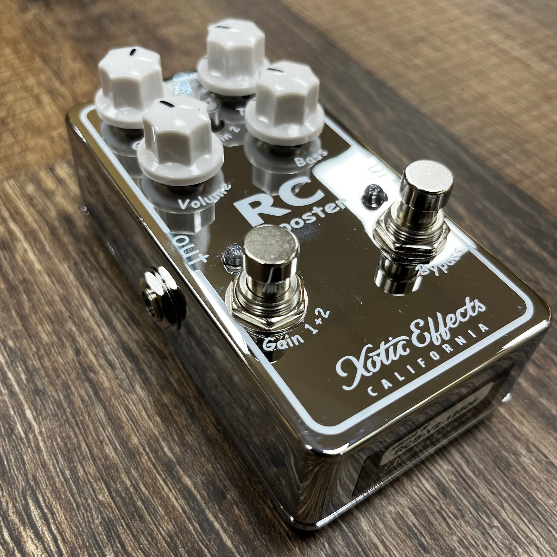Side of Used Xotic RC Booster Pedal V.2 Chrome w/Box TFW69