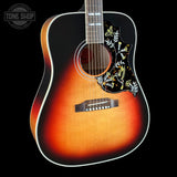 Front angle of Gibson Custom Made 2 Measure Hummingbird Maple Long Scale Tri-burst LR Baggs VTC.