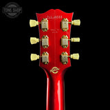 Back of headstock of Gibson Custom Made 2 Measure SJ-200 Candy Apple Red Gloss LR Baggs VTC.