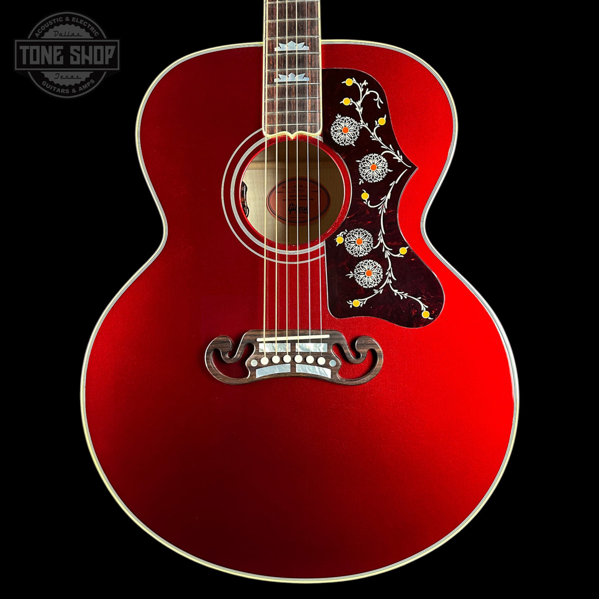 Front of Gibson Custom Made 2 Measure SJ-200 Candy Apple Red Gloss LR Baggs VTC.