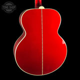 Back angle of Gibson Custom Made 2 Measure SJ-200 Candy Apple Red Gloss LR Baggs VTC.