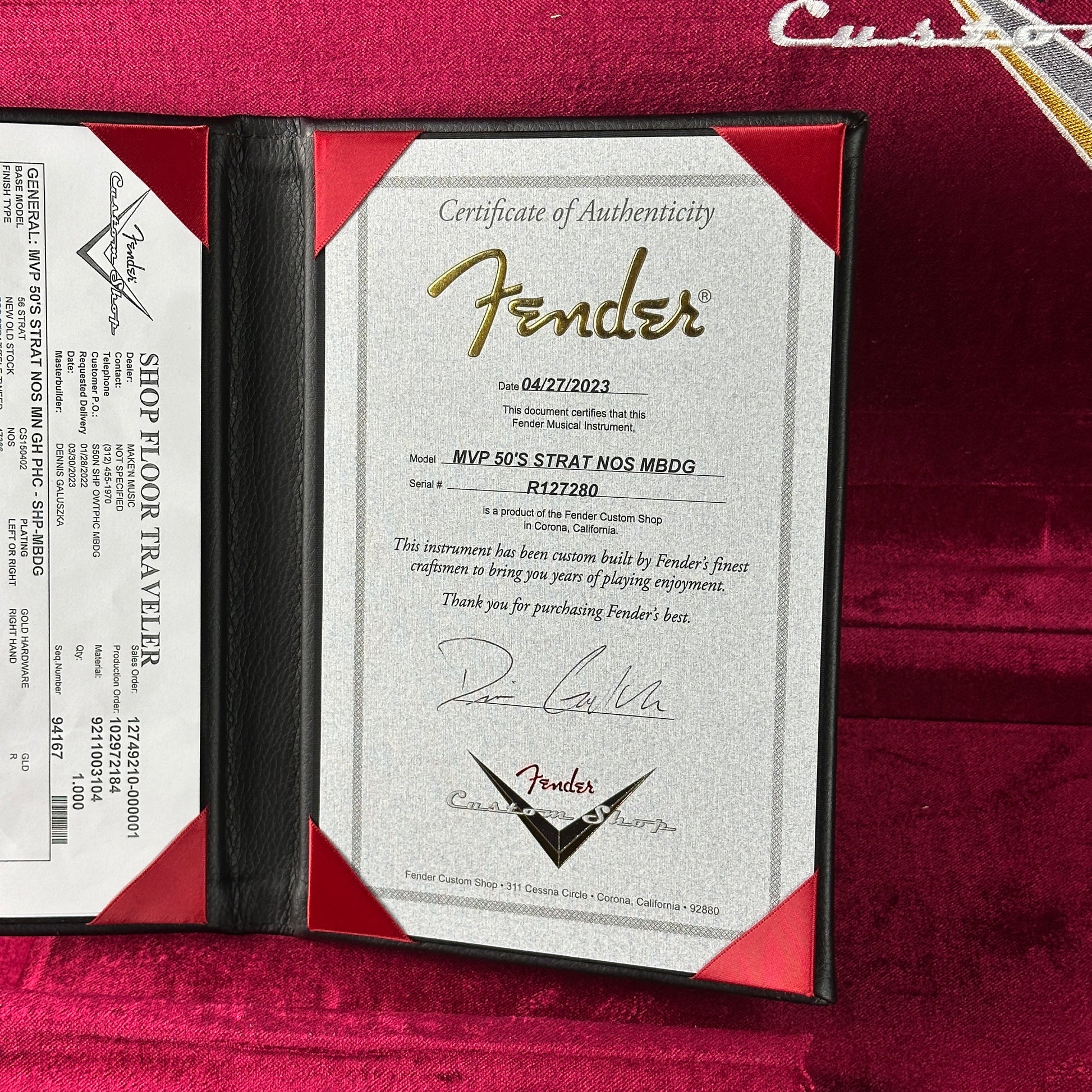 Fender certificate of authenticity on a red background