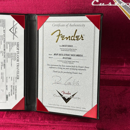 Fender certificate of authenticity on a red background