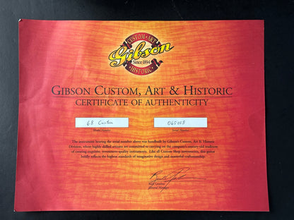 Gibson Custom, Art & Historic Certificate of Authenticity on a dark background