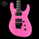 Front angle of Jackson Custom Shop USA Special Edition Soloist Platinum Pink.
