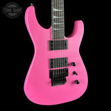 Front angle of Jackson Custom Shop USA Special Edition Soloist Platinum Pink.
