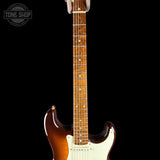 Fretboard of Used 2015 Fender Custom Shop Artisan Okoume Strat.